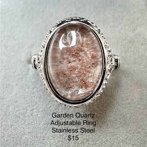 Garden Quartz (lodolite) Adjustable Stainless Steel Ring